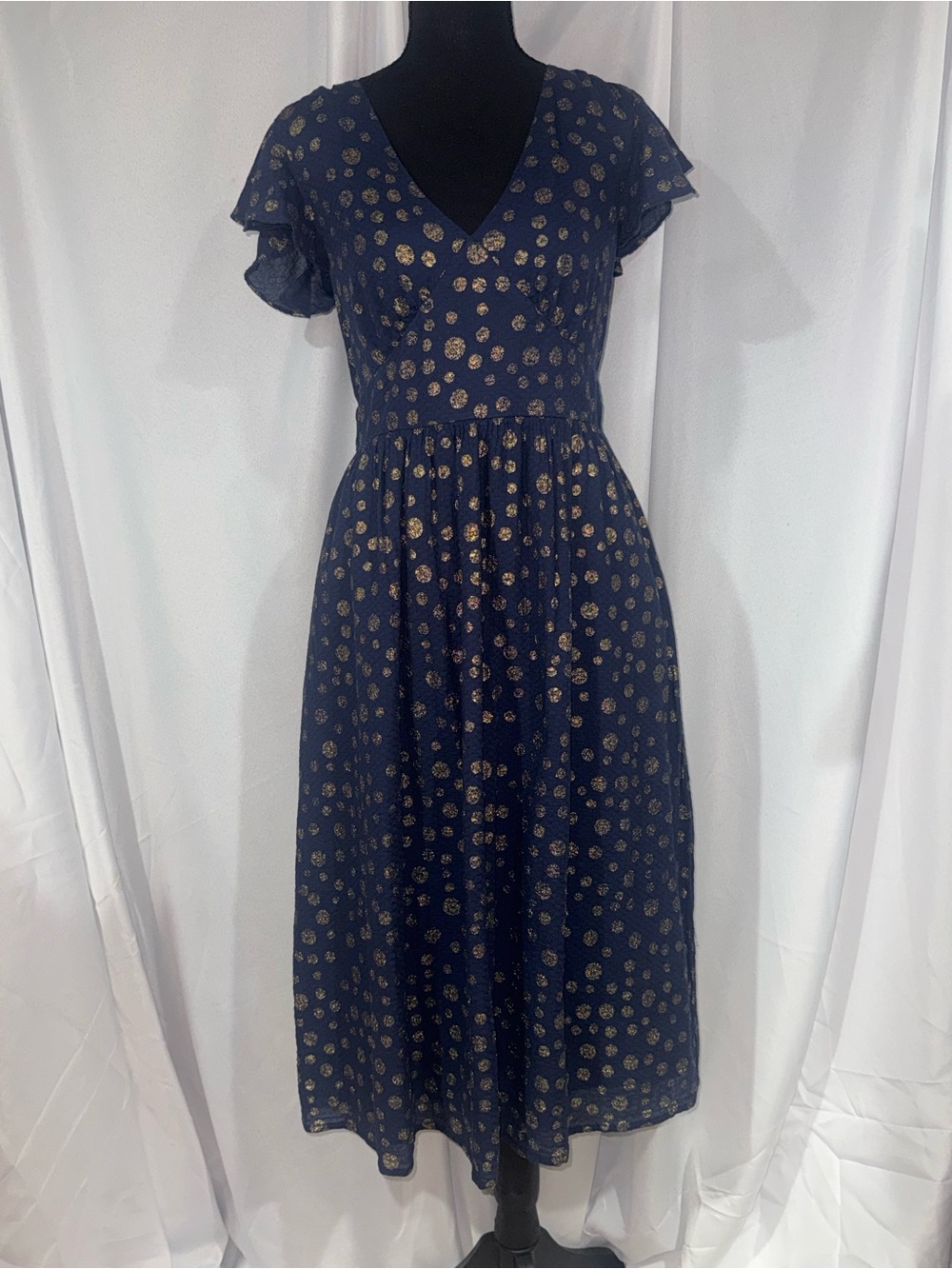 Modcloth Navy Midi Dress with Gold Dot Accent